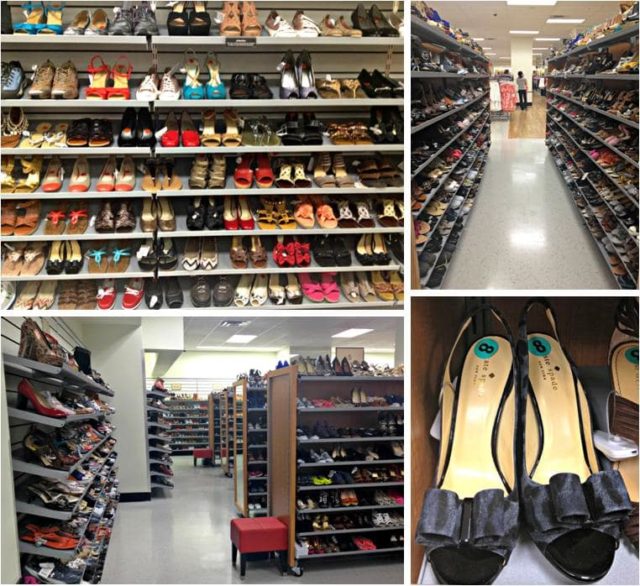 a collage of shoe racks at the Washington D.C. T.J.Maxx