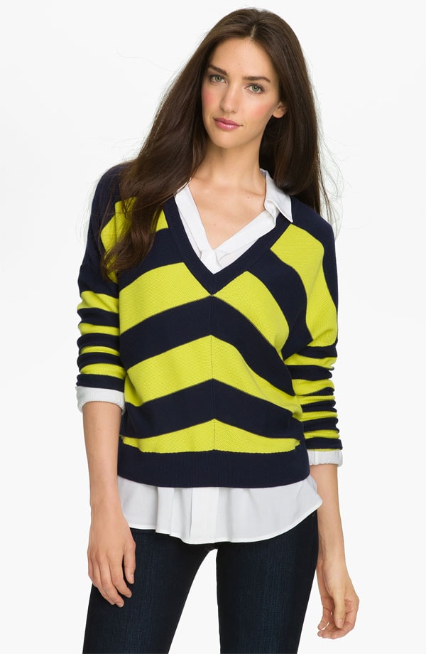 caslon v neck chevron stripe sweater