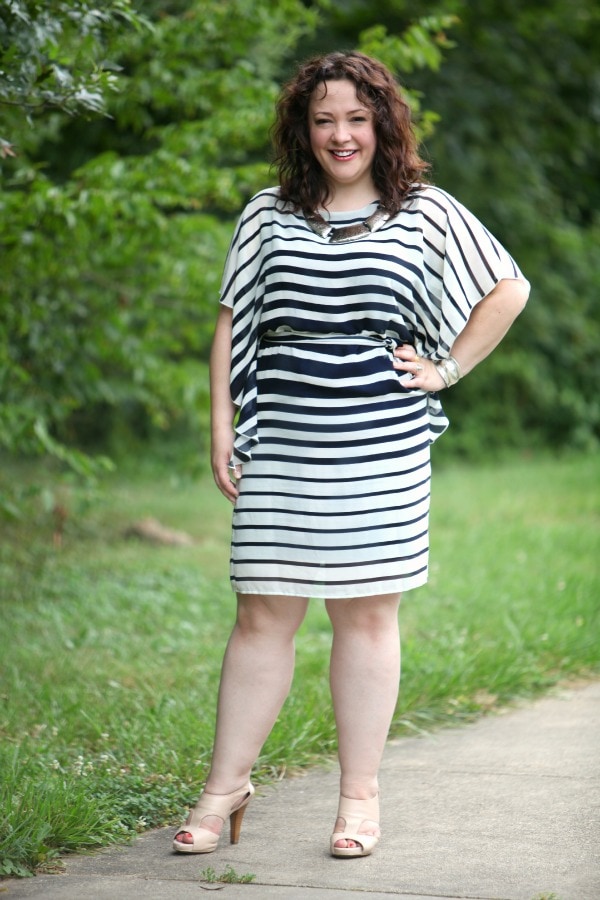 navy ivory stripe dress chiffon