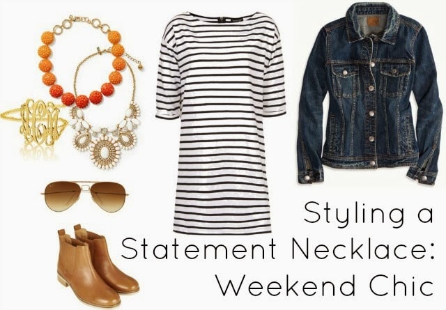 weekend style statement necklace dress denim jacket