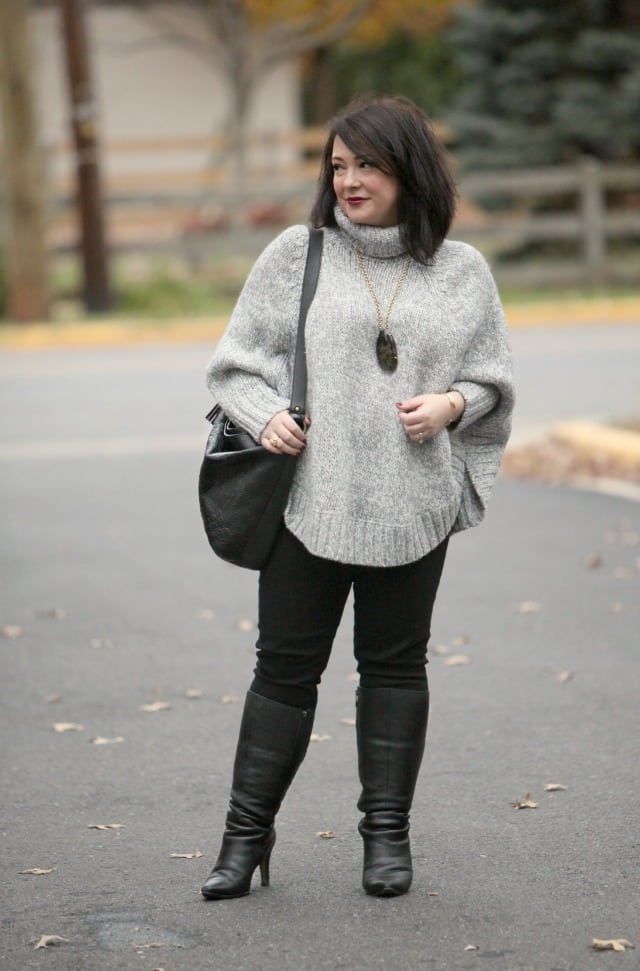 wardrobe oxygen what I wore gray poncho tunic sweater