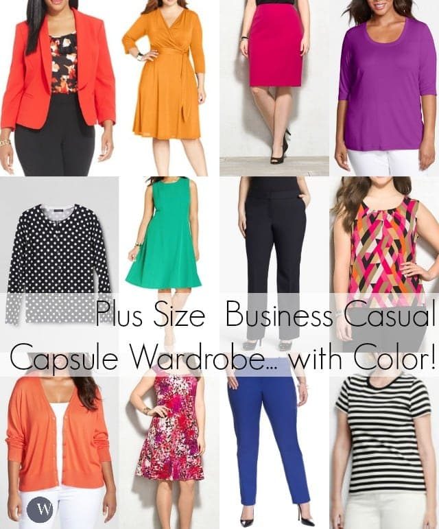 plus size capsule wardrobe business casual work fashion with color