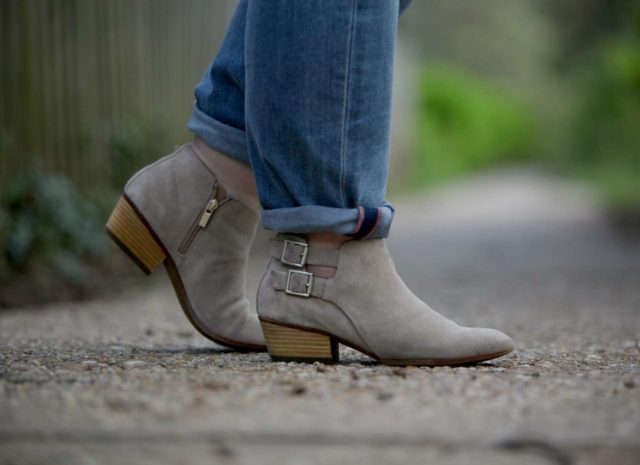 Wardrobe Oxygen wearing Clarks Spye Astro ankle booties in sand suede