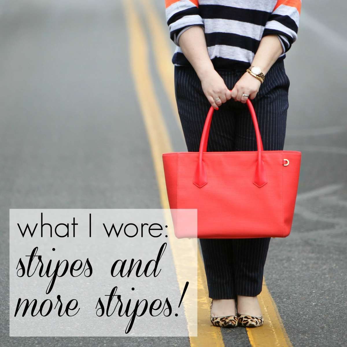 Wardrobe Oxygen What I Wore - Stripes and More Stripes featuring Dagne Dover Vermilion tote