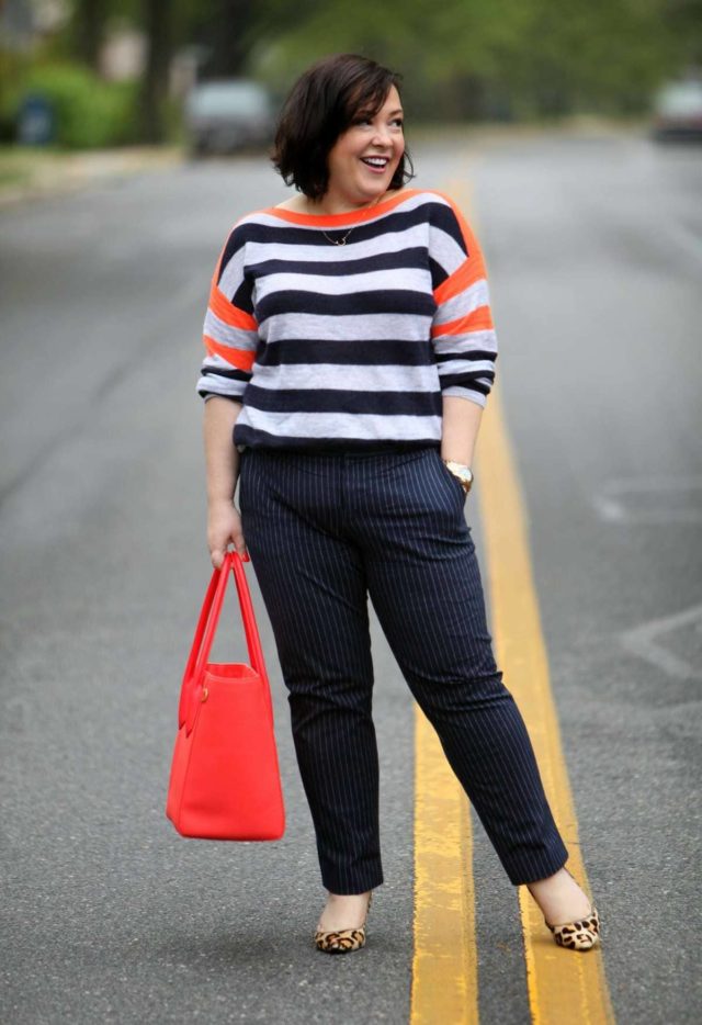 Wardrobe Oxygen, over 40 curvy fashion blogger featuring a J. Crew cashmere sweater, Banana Republic pants, and a Dagne Dover 15" tote