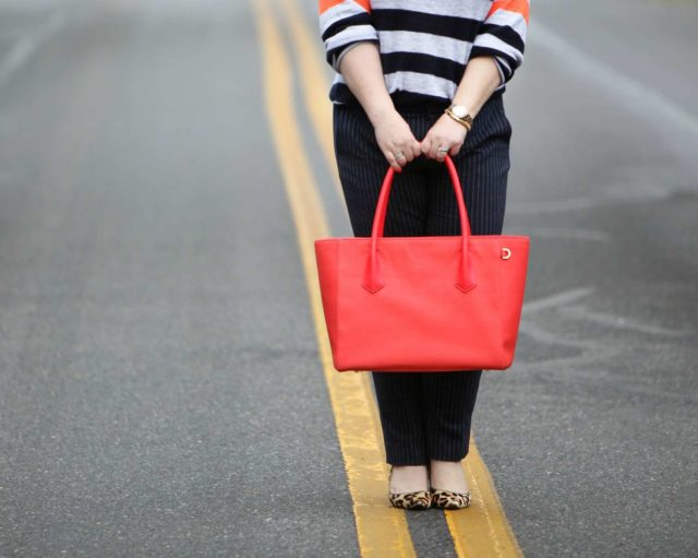 Wardrobe Oxygen, over 40 curvy fashion blogger featuring a J. Crew cashmere sweater, Banana Republic pants, and a Dagne Dover 15" tote