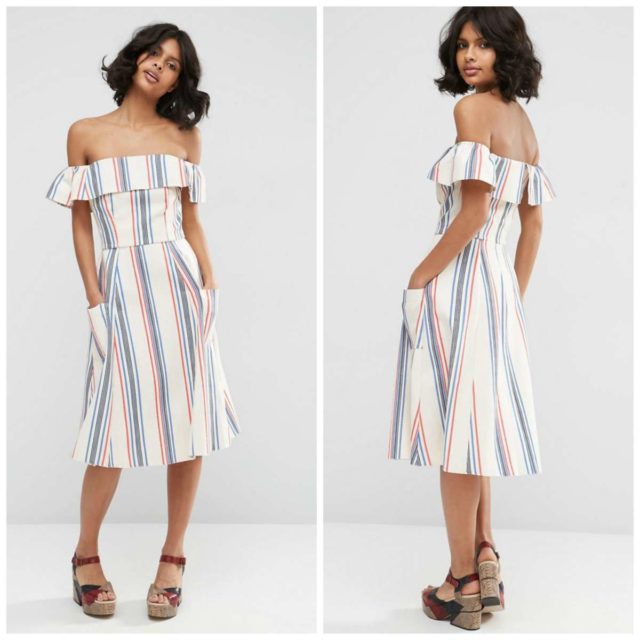 asos stripe off the shoulder dress