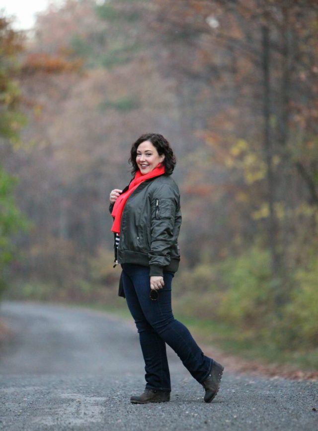 Wardrobe Oxygen in a Steve Madden bomber jacket, JAG jeans, Sorel boots, and a Rebecca Minkoff Mini MAC bag