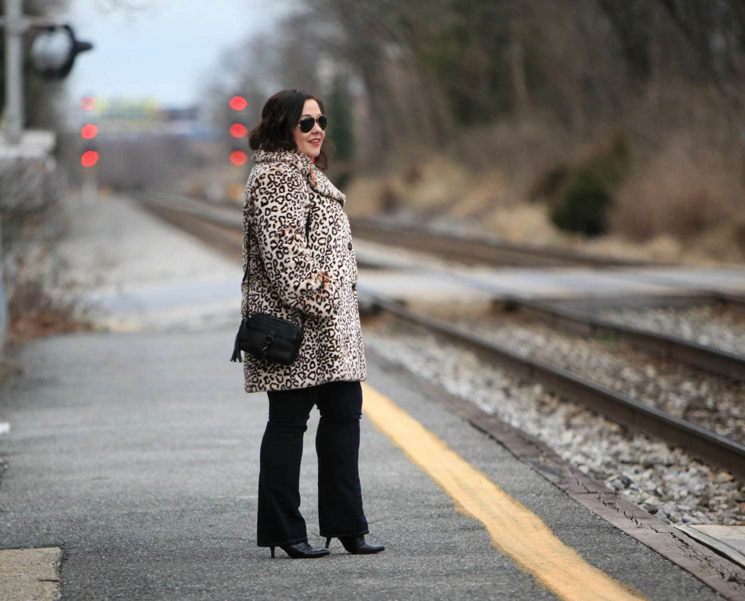 Wardrobe Oxygen in a faux leopard print fur coat from Amazon Fashion