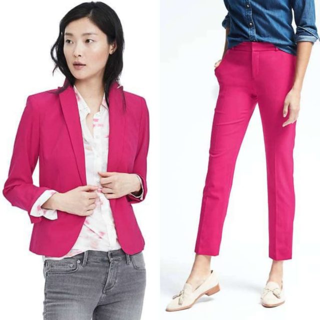 banana republic pink pantsuit review