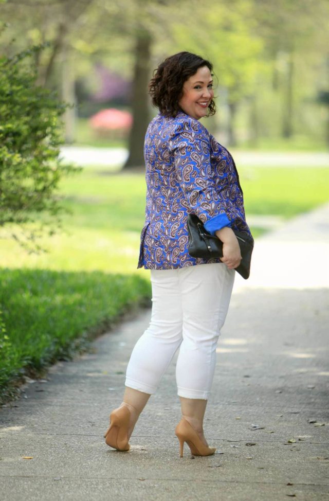 Wardrobe Oxygen in Chico's So Slimming Girlfriend Jeans with a Banana Republic paisley blazer