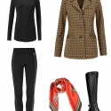 The cabi Standout Jacket styled with the cabi Bexley Legging and Layer Turtleneck, accessoried with the cabi Deidre scarf and Naturalizer Winnie riding boots