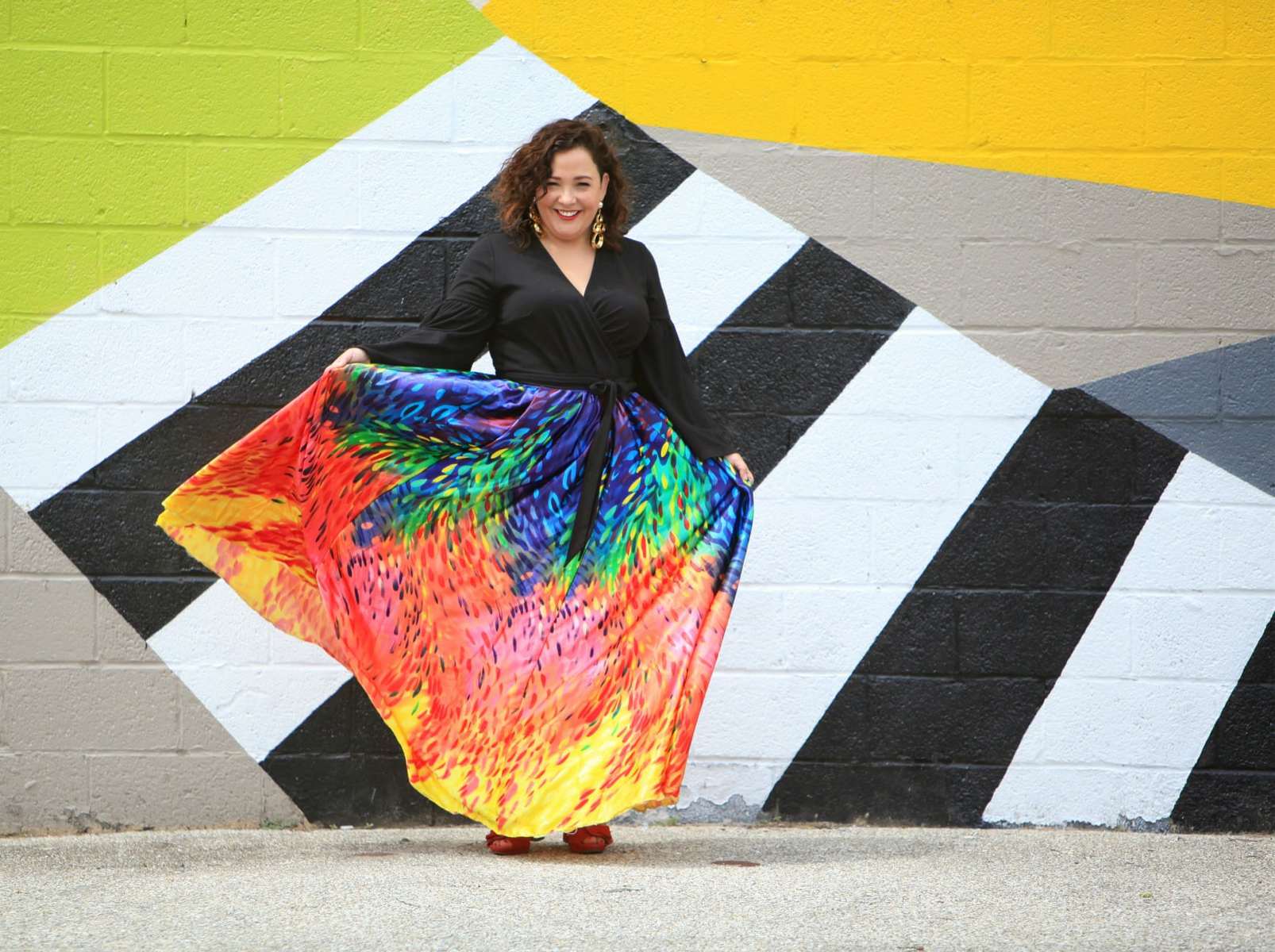 Rainbow print maxi skirt