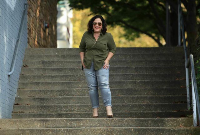 Wardrobe Oxygen in Chico's Silky Soft Shirt and So Slimming Girlfriend Jeans in Lava Wash