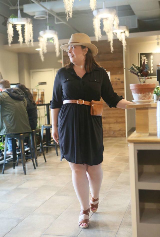 Black petite plus size shirtdress from NY Collection via Macy's as seen on Wardrobe Oxygen - Summer Travel Style with Macy's x NY Collection featured by popular Washington DC petite fashion blogger, Wardrobe Oxygen