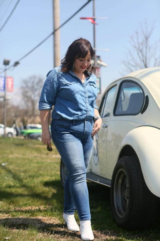 Denim on Denim outfit styled by popular Washington DC petite fashion blogger, Wardrobe Oxygen