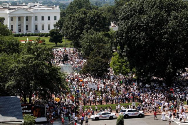 protestors gathered in washington dcs lafayette park across the street from the white house for the flagship march saturday morning