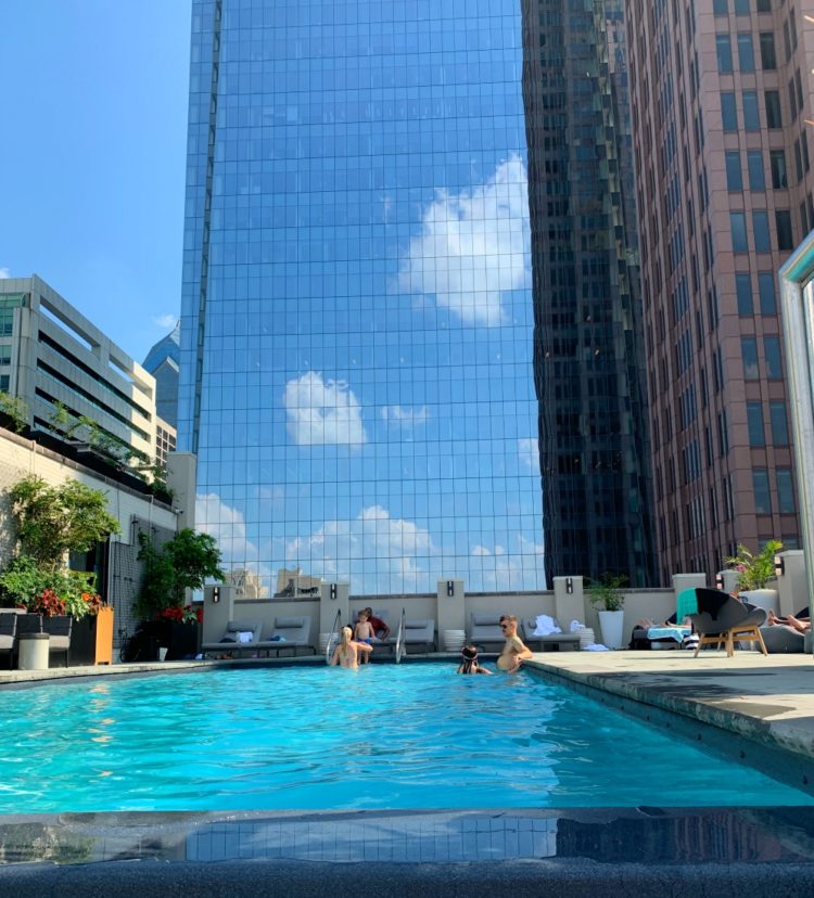 The newly renovated infinty pool on the roof of the Windsor Suites hotel in Philadelphia