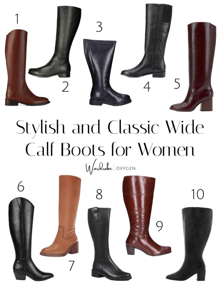 collage of 10 stylish wide calf boots for women