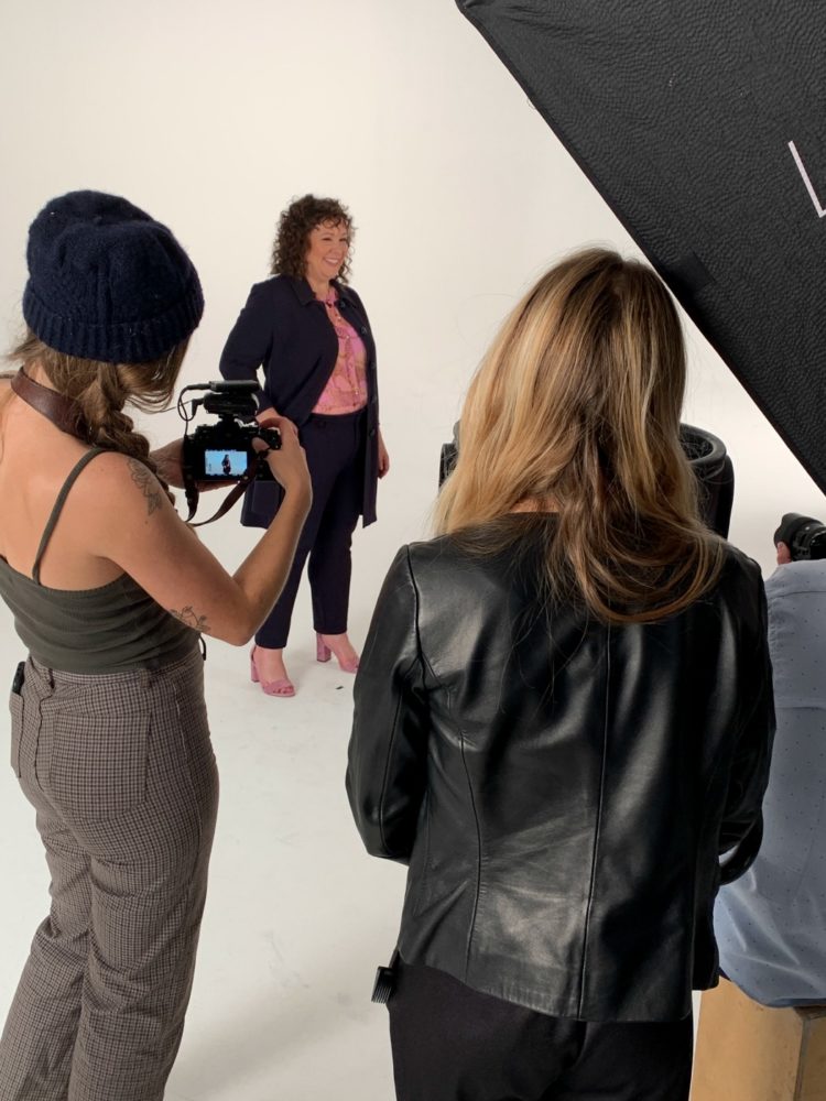 Alison Gary of Wardrobe Oxygen on set at Milk Studios modeling for the cabi Spring 2020 campaign