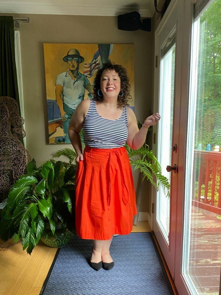 wardrobe oxygen wearing a talbots poplin skirt