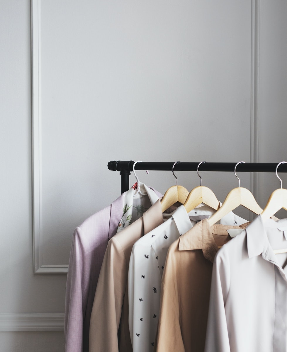 rolling rack of women's clothing