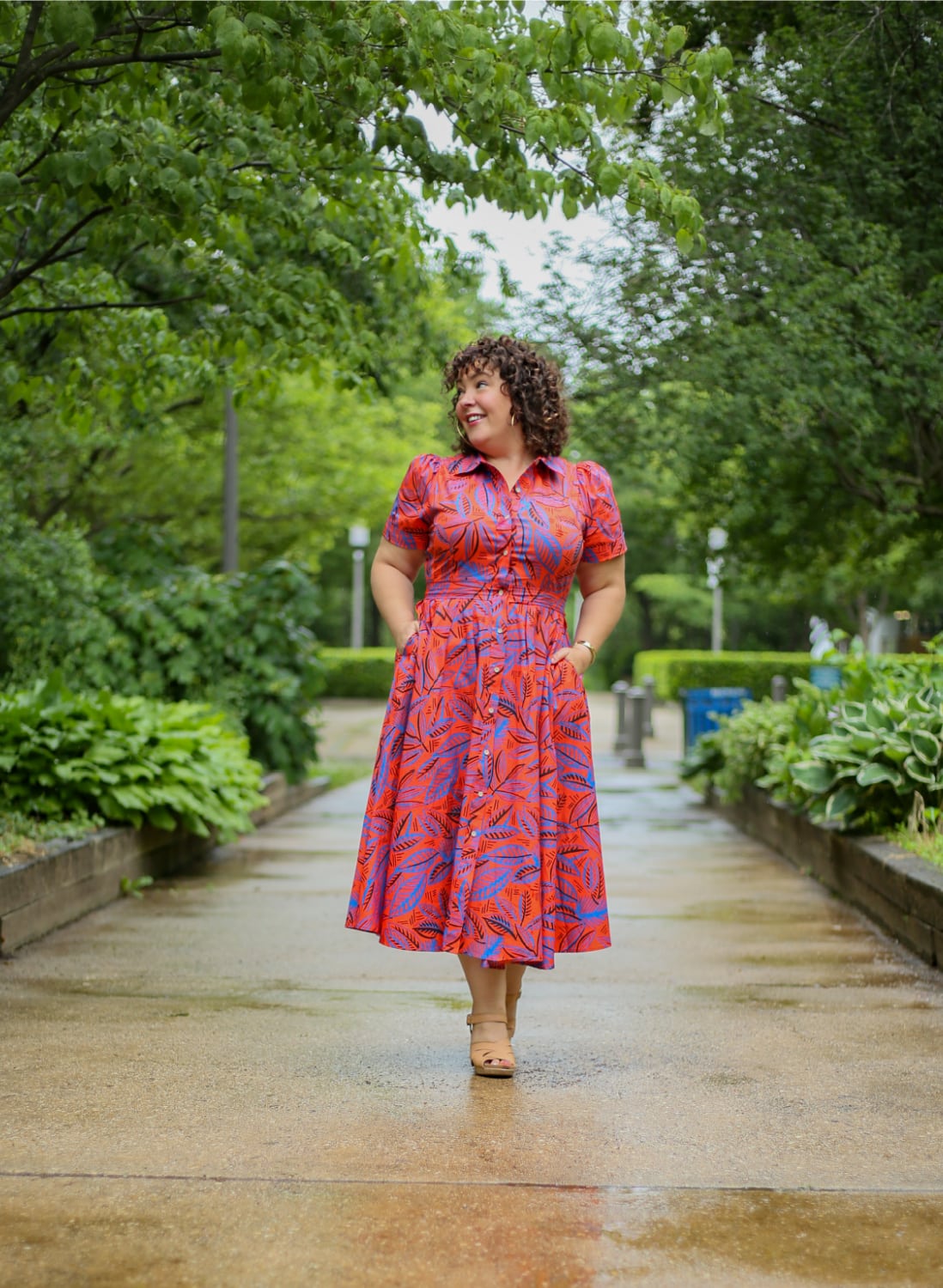 Alison in the ALEXIS for Target Tropical Leaf Short Sleeve Shirtdress