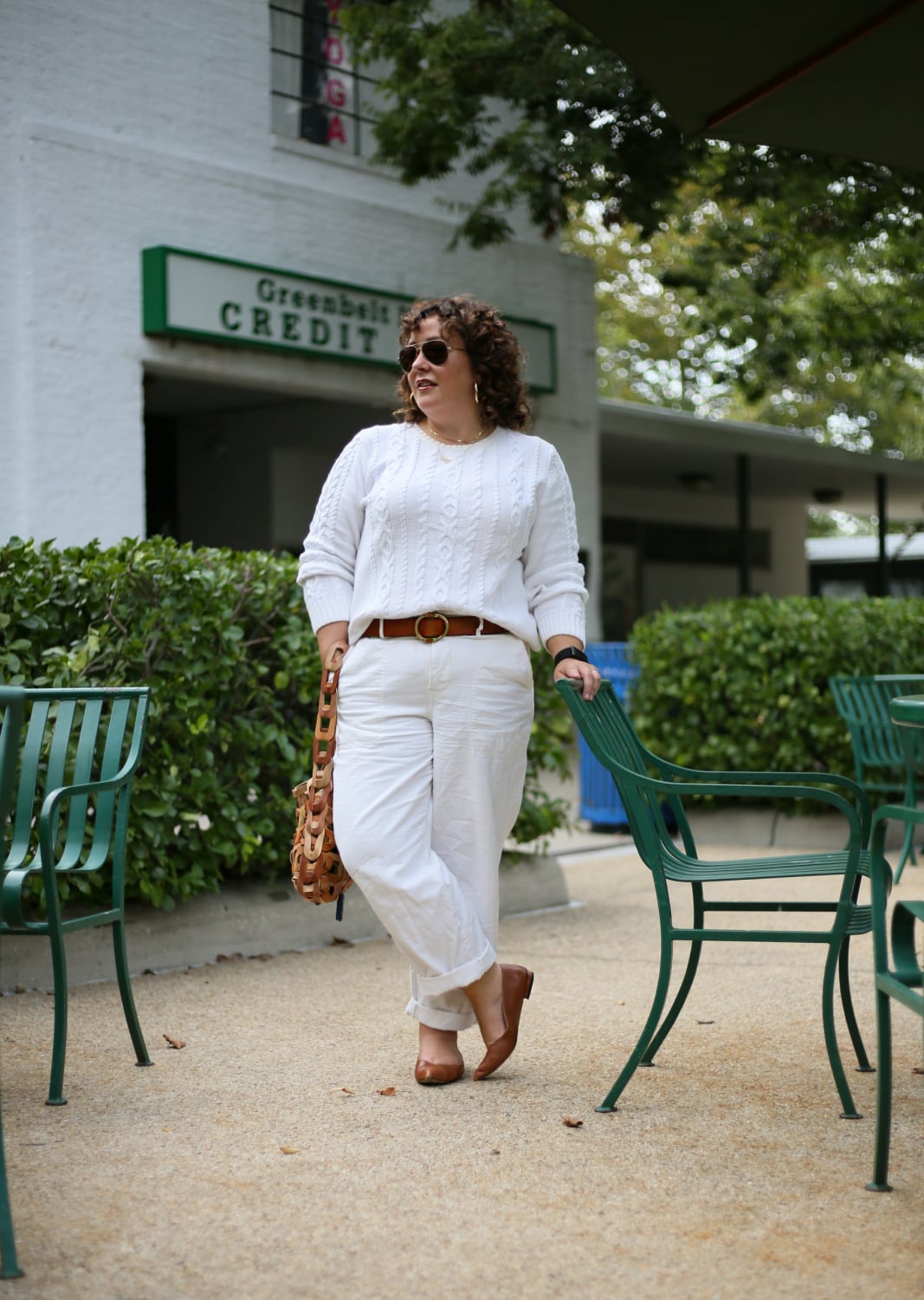 Tucking in a cotton cable knit sweater