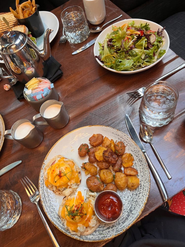 A plate of brunch food served at Dirty Habit, a restaurant and club in Washington DC 