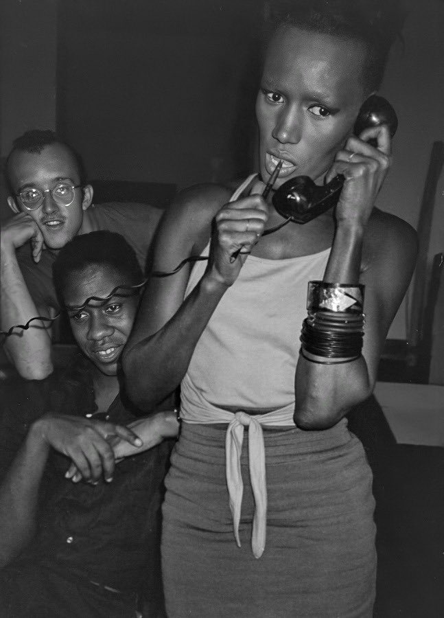 Andre Leon Talley with Grace Jones and Keith Haring