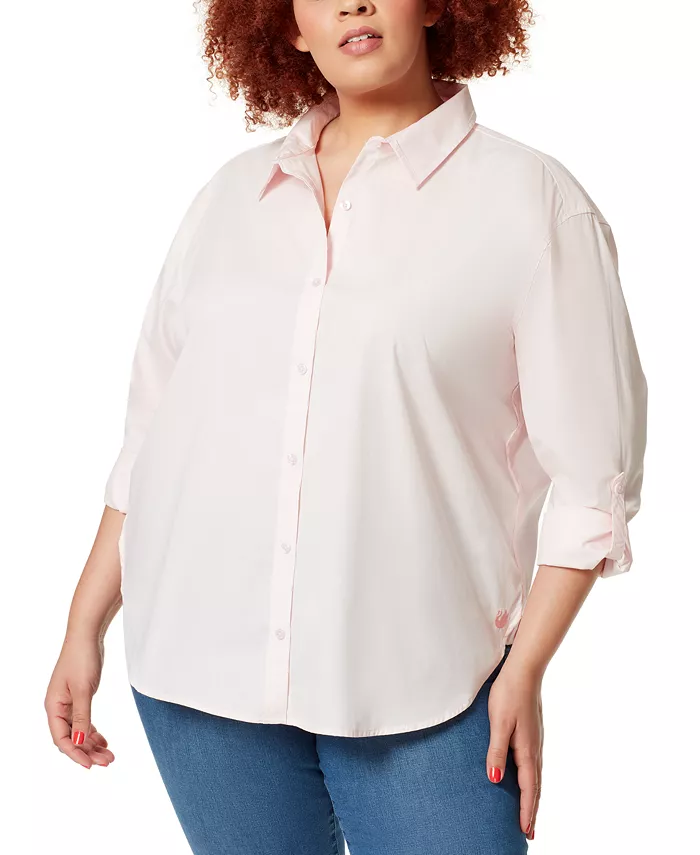 best plus size pink button down shirt