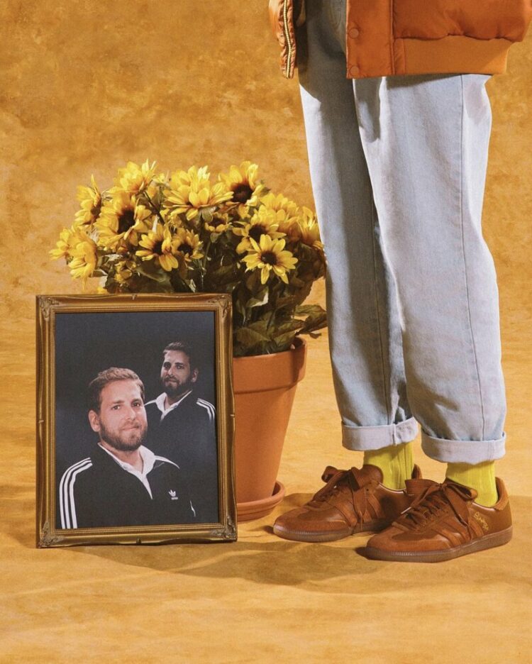 A promo photo from the 2020 Jonah Hill x Adidas Samba collaboration.