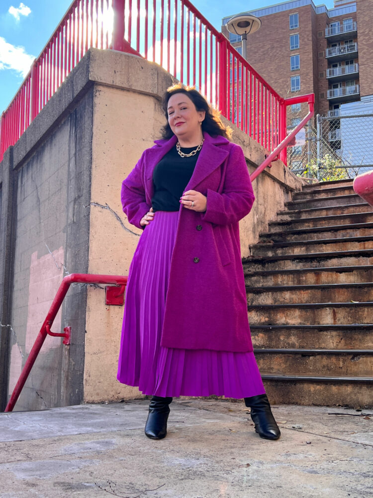 Alison wearing Ann Taylor fuschia coat and Naturalizer ankle booties | My Cold Weather Shoe Wardrobe