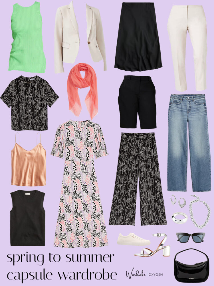 Spring Work-Friendly Capsule Wardrobe Based on a Black Slip Skirt