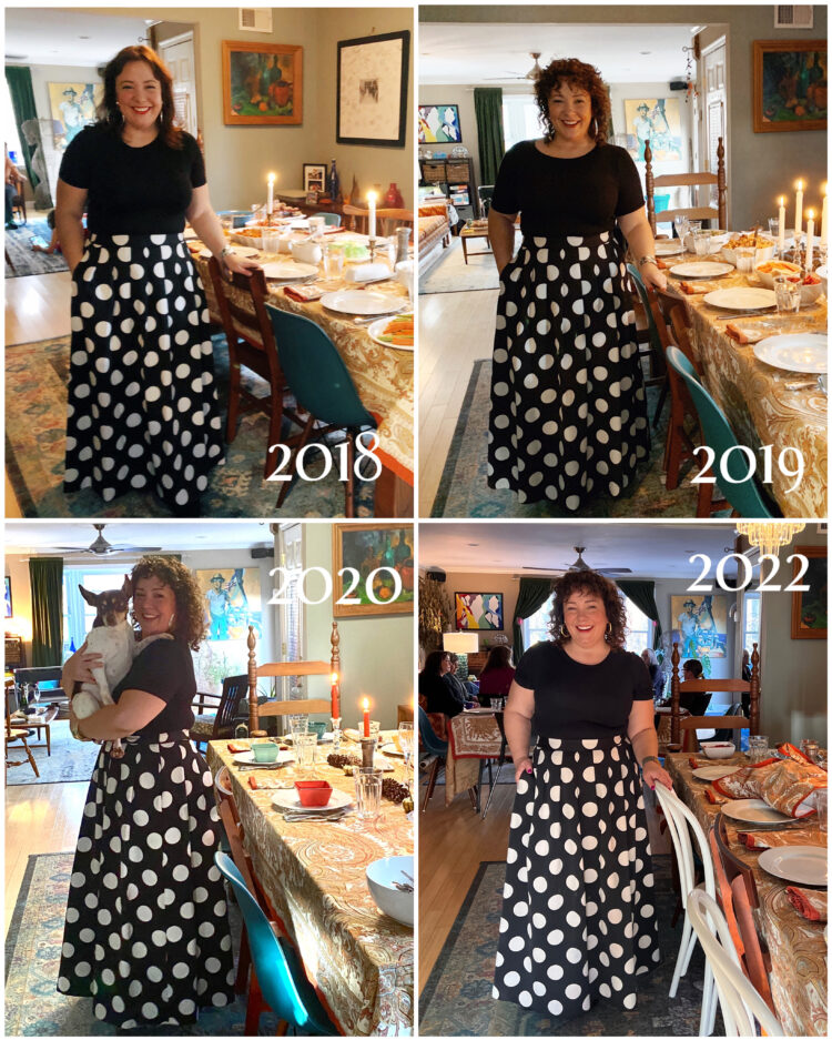 Alison in a black and white Talbots polka dot ball skirt