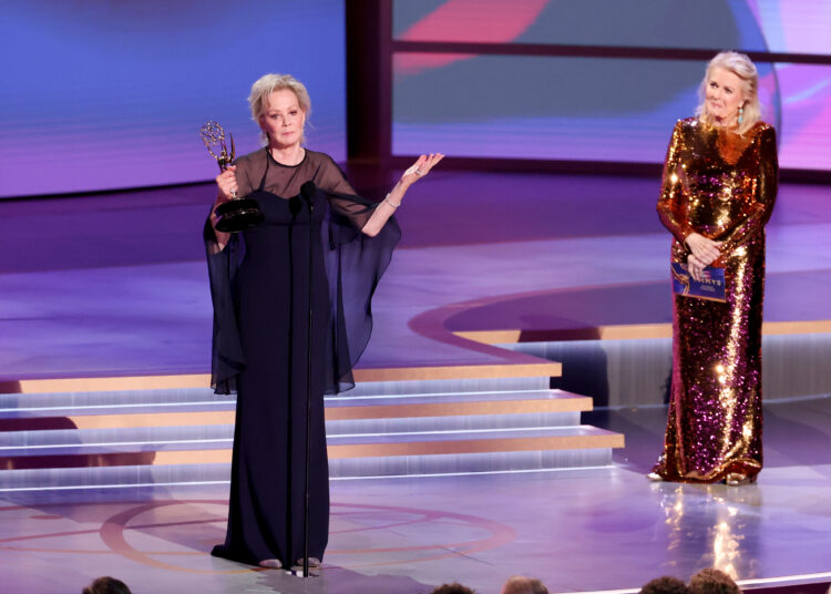 Jean Smart and Candice Bergen at the 76th Primetime Emmy Awards held at Peacock Theater on September 15, 2024 in Los Angeles, California.  (Photo by Christopher Polk/Variety via Getty Images)