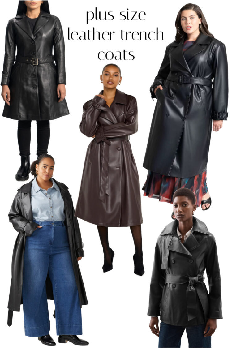 plus size leather trench coats