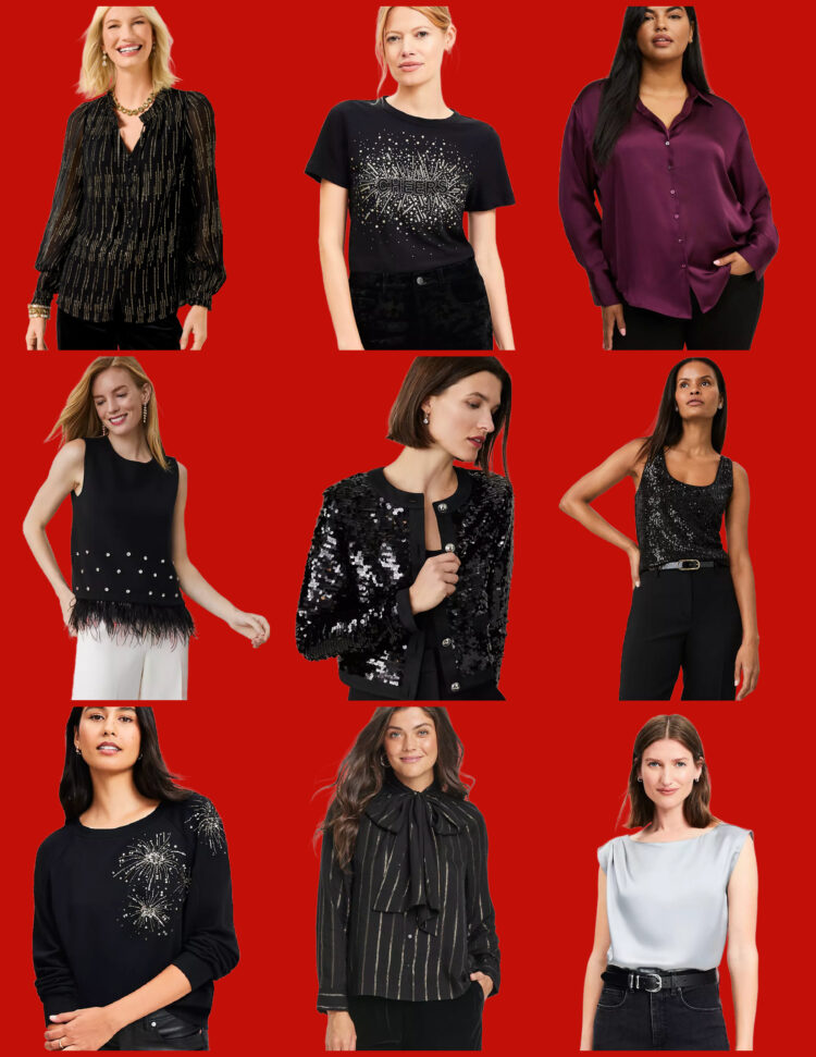 collage of nine holiday tops for grown women | Last Minute Holiday Fashion Ideas