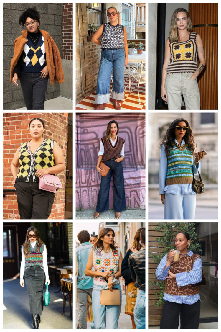 how to style a sweater vest that has a print on it