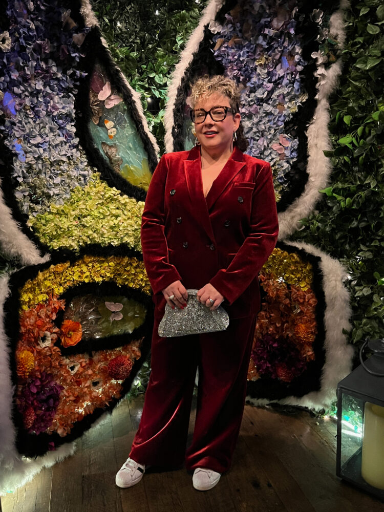 alison at catch las vegas in a loft red velvet pantsuit 2025