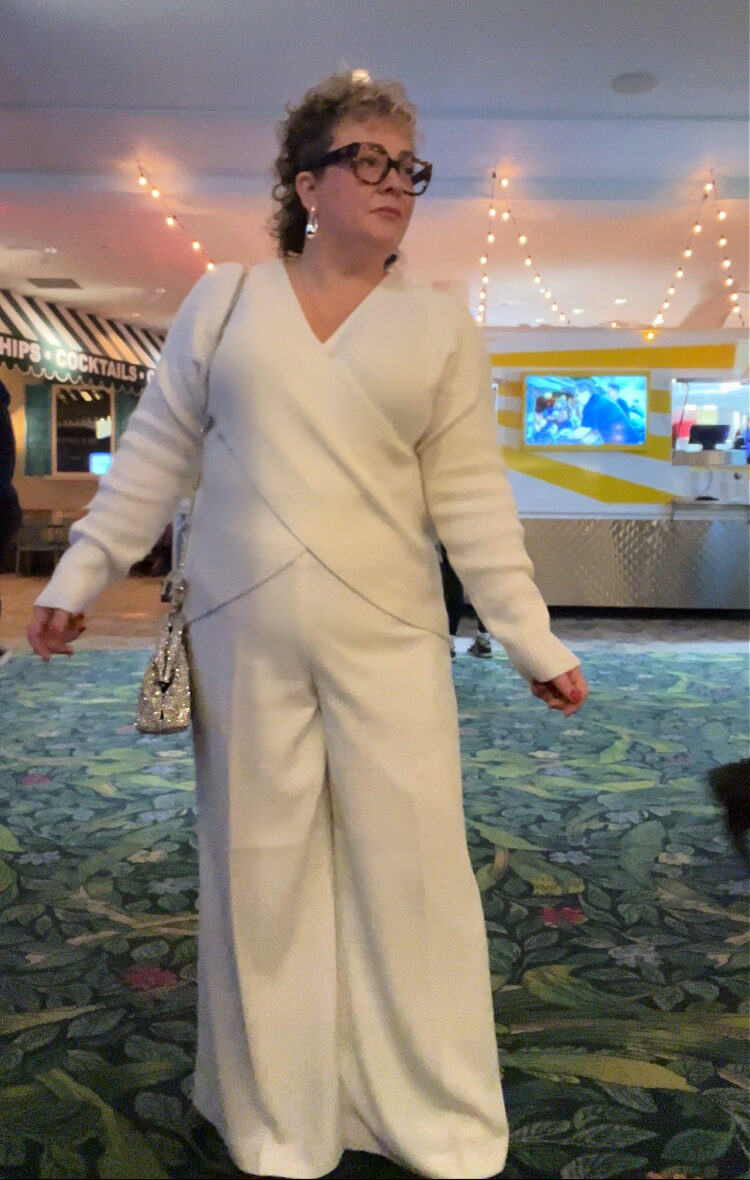 alison in an ivory sweater and wide leg pants from ann taylor in las vegas 2025