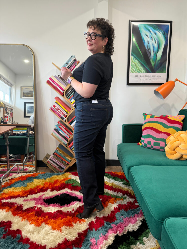 Alison Gary wearing Talbots Straight Leg jeans and a black short-sleeved t-shirt