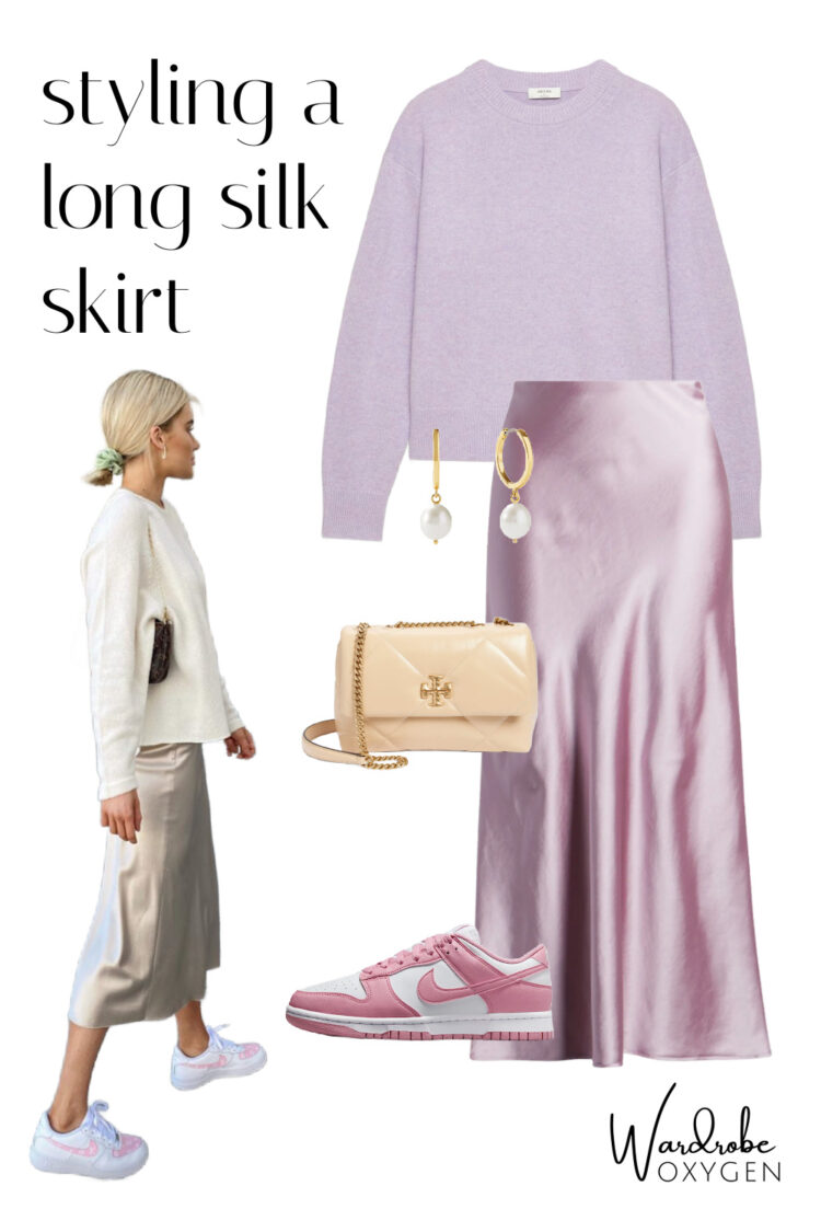 tips on styling a silk skirt with sneakers