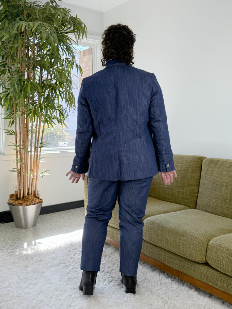 back view of the talbots refined denim jacket