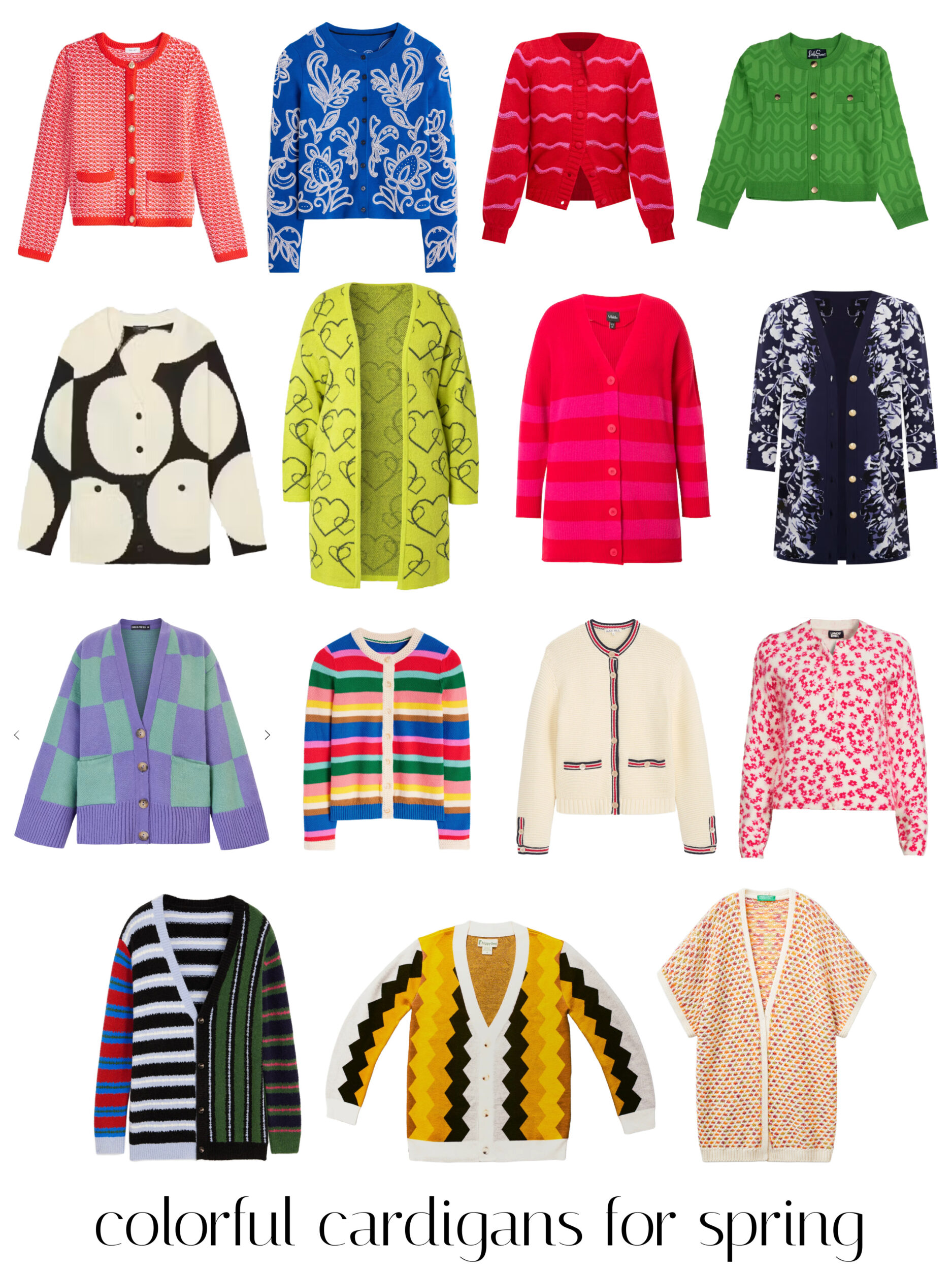 collage of 15 colorful cardigans for spring for women 2025