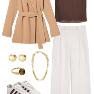 Look 11 from the work-friendly capsule wardrobe for women over 40 featuring a LOFT Versa pantsuit