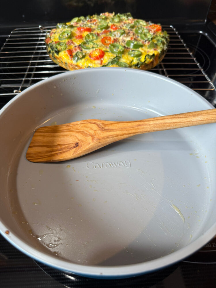 baking a frittata in the caraway home round pan from the baking set