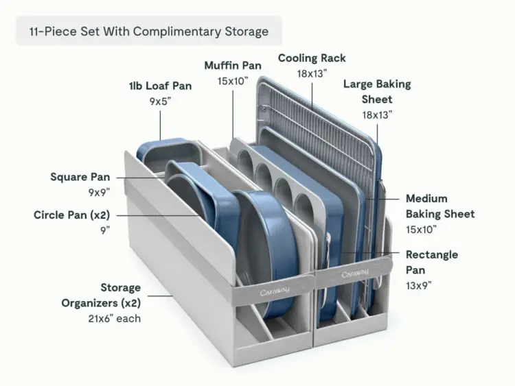 caraway bakeware set in slate with sizes